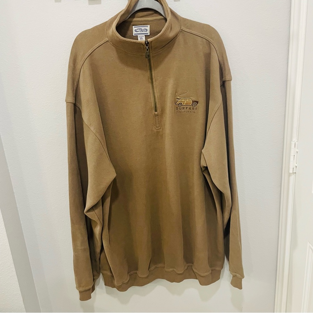 Crazy Shirt Cotton  Brown 3/4 Zip Sweatshirt Mens Size XXL Surfari Logo Vintage